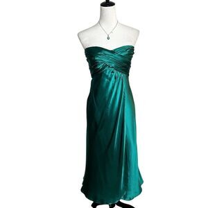 Vintage Banana Republic 100% Silk Strapless Midi Dress | Size 10 | Emerald Green